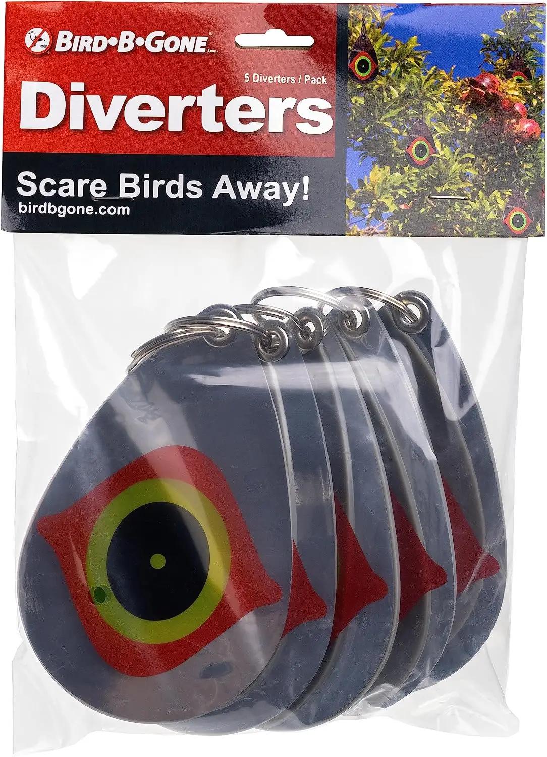 Bird B Gone Reflective Eye Bird Diverters - Set of 5 - Foil Deterrent Mimics Predator Eyes - Scares Birds Away - for Trees, Patios, Gazebos, Boats, Etc - Durable Outdoor Plastic - 360° Rotation