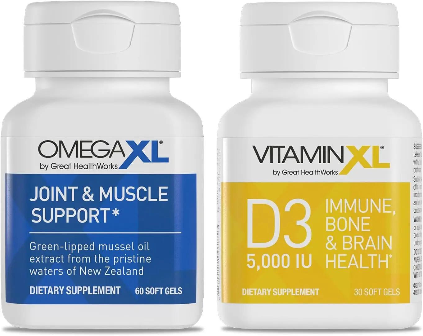 OmegaXL Joint Support Supplement - 60 Softgels &amp; VitaminXL D3 High Potency Daily Vitamin D 5000 IU 125mcg Immune Support Supplement (30 Softgels) - 2 Pack