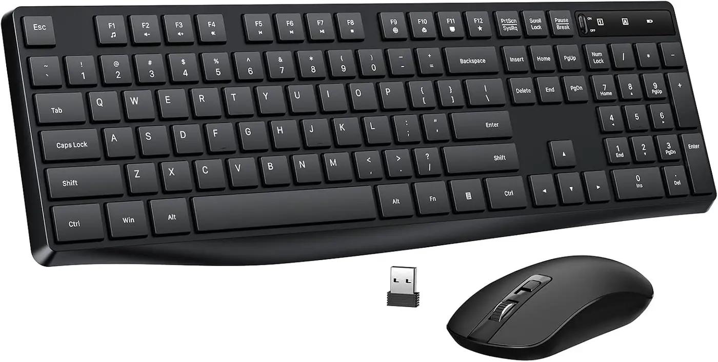 Wireless Keyboard and Mouse Combo, Lovaky 2.4G Full-Sized Ergonomic Keyboard Mouse, 3 DPI Adjustable Cordless USB Keyboard and Mouse, Quiet Click for Computer/Laptop/Windows/Mac (1 Pack, Black) ClimatePartner certified