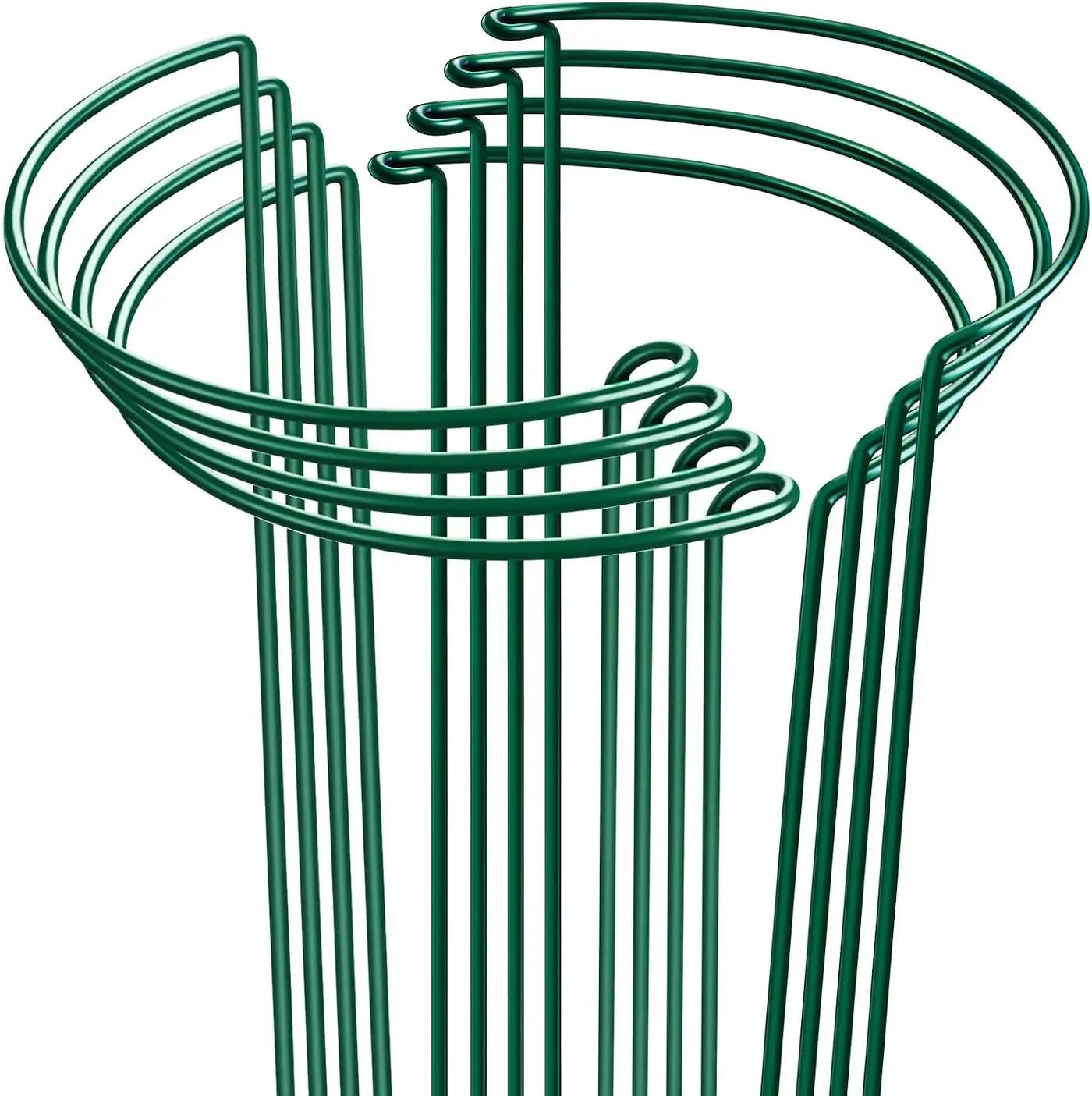 HiGift 8 Pack Plant Support Stakes, Half Round Metal Garden Plant Stake Indoor Peony Cages and Supports, Green Plant Support Ring Border for Tomato,Hydrangea,Flower Outdoor (10" Wide x 15.8" High)