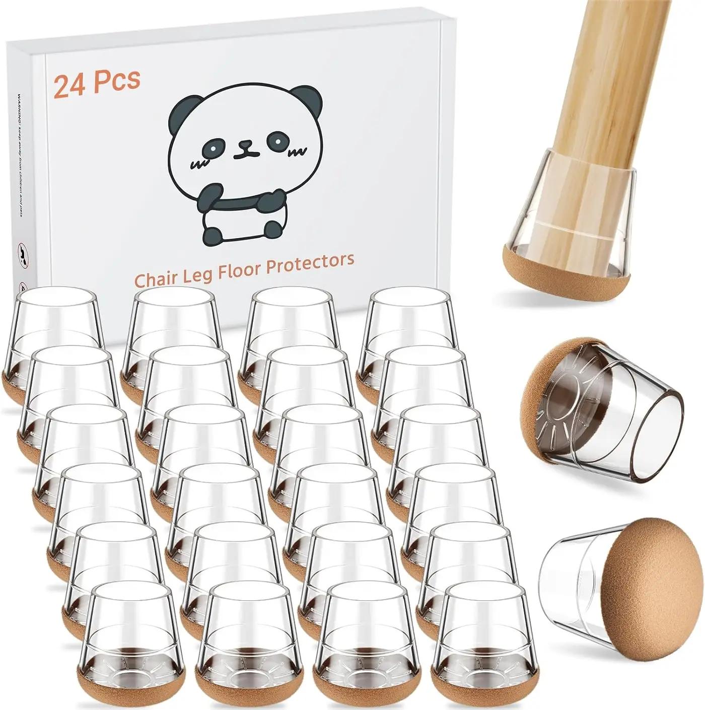 24 PCS Silicone Chair Leg Floor Protectors Small (0.8"-1") Rubber Felt Furniture Pads Chair Legs Caps/Covers for Hardwood Floors, Tile from Scratches &amp; Reduce Noise - Round, Clear