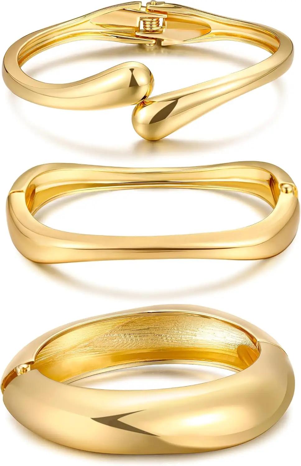 iF YOU Chunky Gold Bangle Bracelets for Women, Dainty 14k Gold Plated Big Stackable Bangles Set, Trendy Statement Cuff Bracelet Stack Fashion Jewelry Gifts