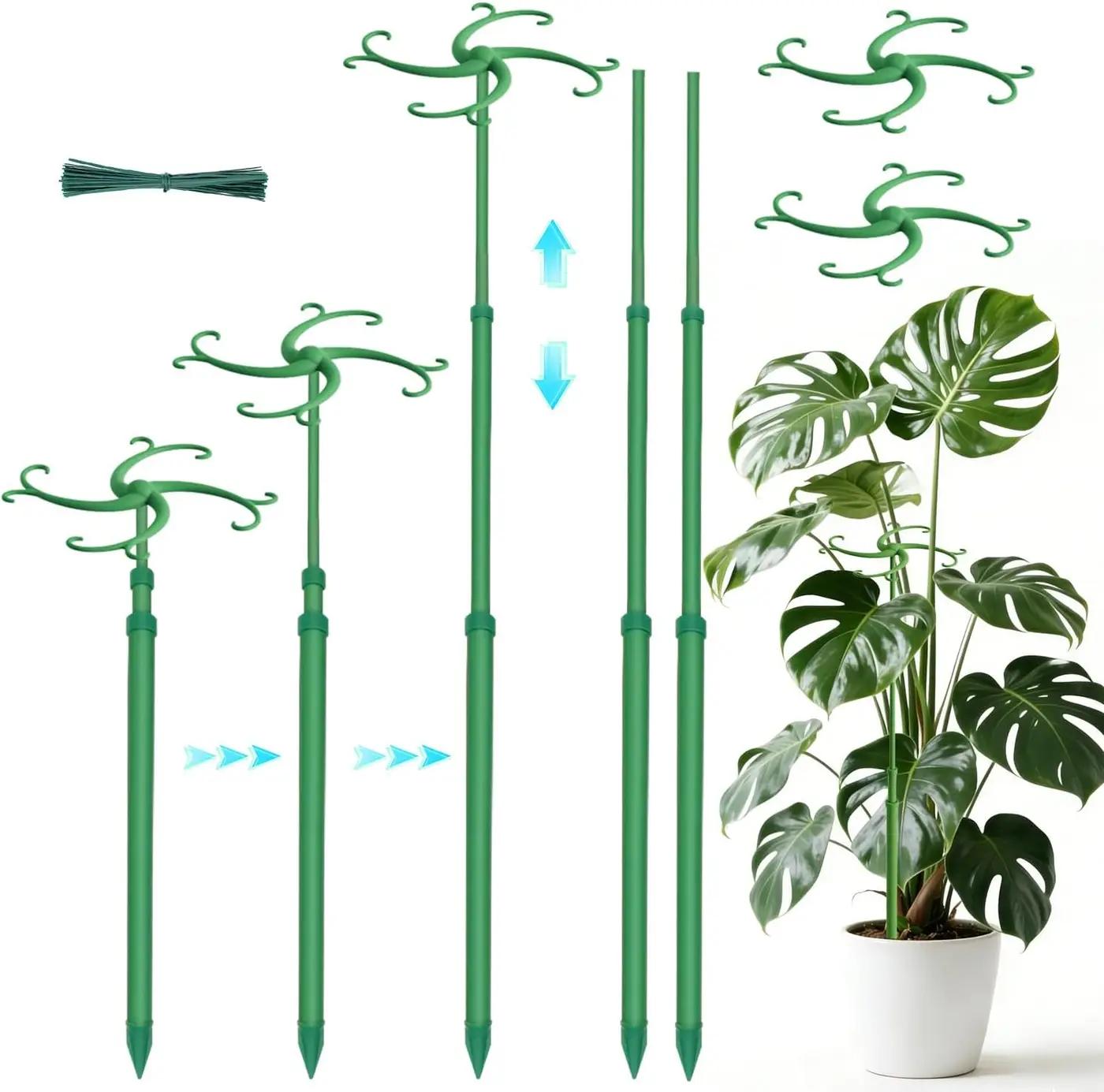Telescoping Plant Support Stakes,5Pack 17.3 to 42.3IN Adjustable Monstera Plant Support,Garden Stakes with Clips,Sturdy Plant Sticks for Indoor Outdoor Plants, Orchid, Tomato, Vine,Monstera