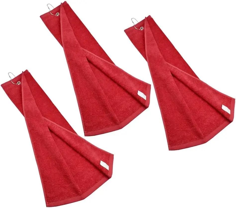 Hauni Cotton Golf Towel with Clip, 16 x 23.6 Inch Tri-Fold Absorbent Terry Cloth Towel for Golf Bag, Cleaning Golf Clubs Balls Hands, Gym Beach Home Use