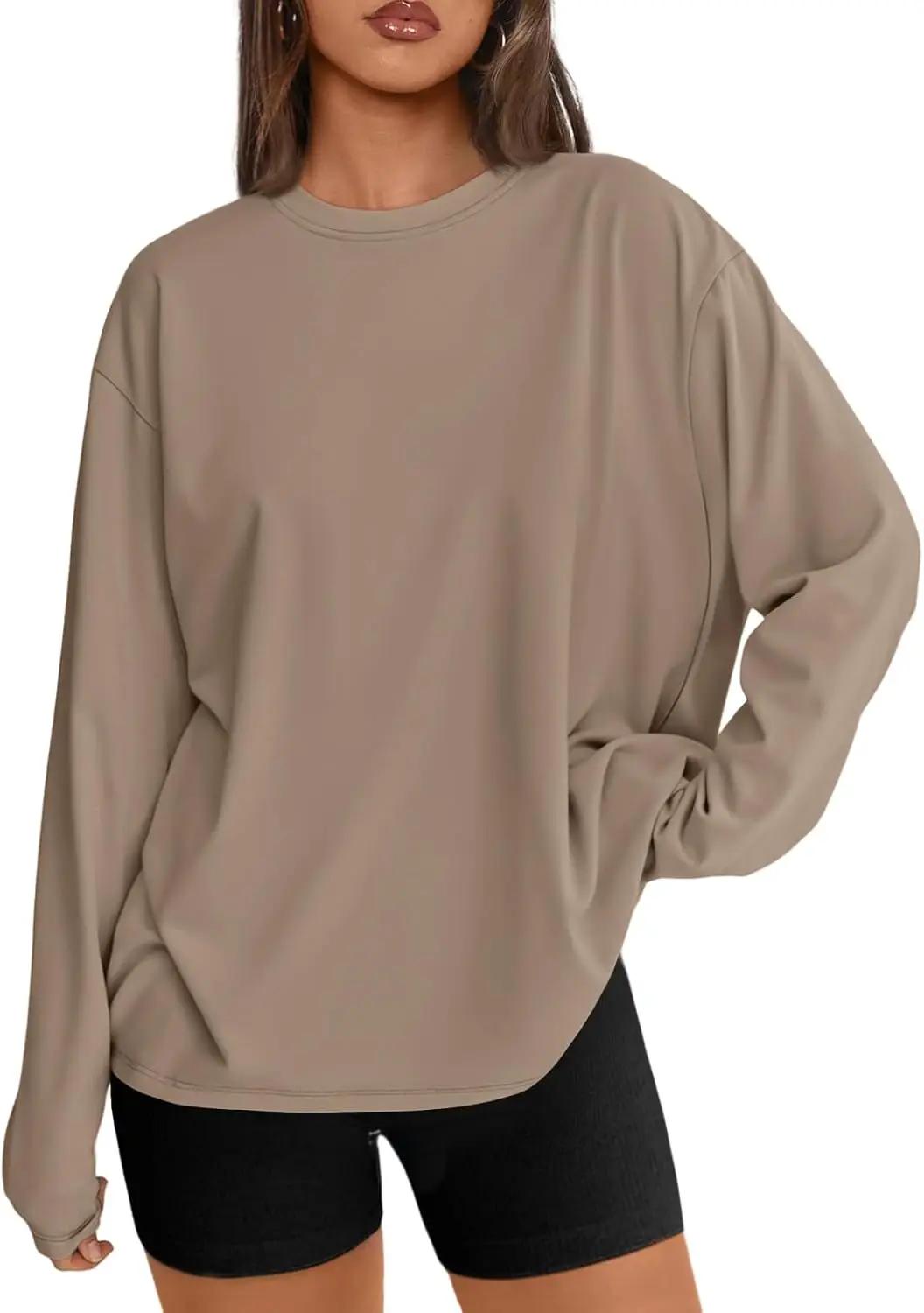 Trendy Queen Womens Spring Tops Oversized Long Sleeve T Shirts 2026 Basic Tee Fall Casual Workout Y2K Clothes OEKO-TEX STANDARD 100
