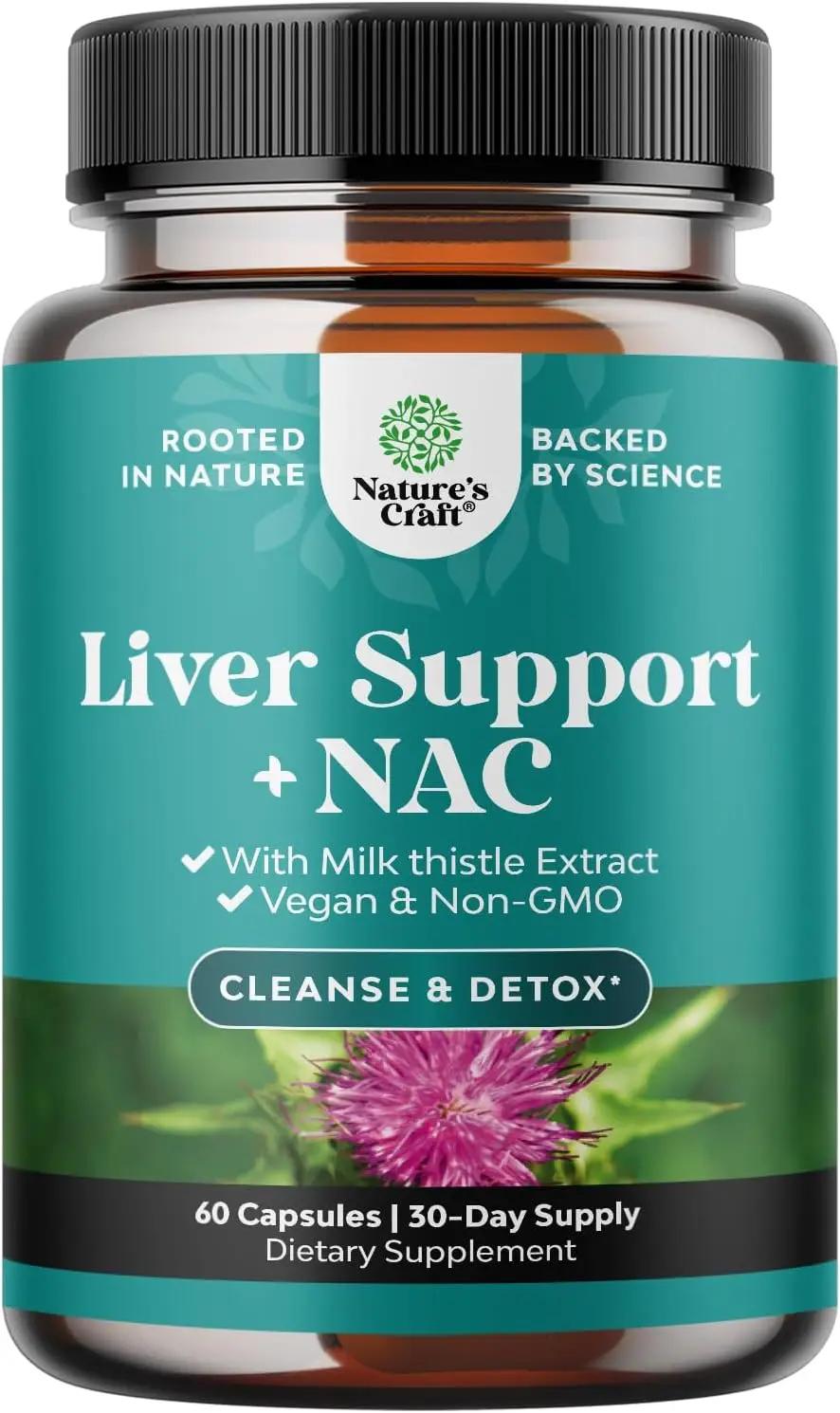 Liver Support NAC Supplement with Milk Thistle for Liver Cleanse Detox &amp; Repair - N Acetyl Cysteine Supplement for Liver Cleanse with Turmeric, Choline, Dandelion &amp; L-Glutathione - 60 Count