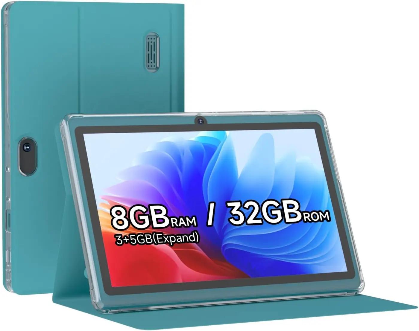 7 inch Android 14 Tablet, 7'' HD IPS Touchscreent, Quad-Core, 8GB (5GB expansion) RAM＆32GB ROM 1TB Expand, 2MP + 5MP Dual Camera, WiFi 6 Bluetooth 3000 mAh Battery Tab Tableta with Case.(Navy blue)