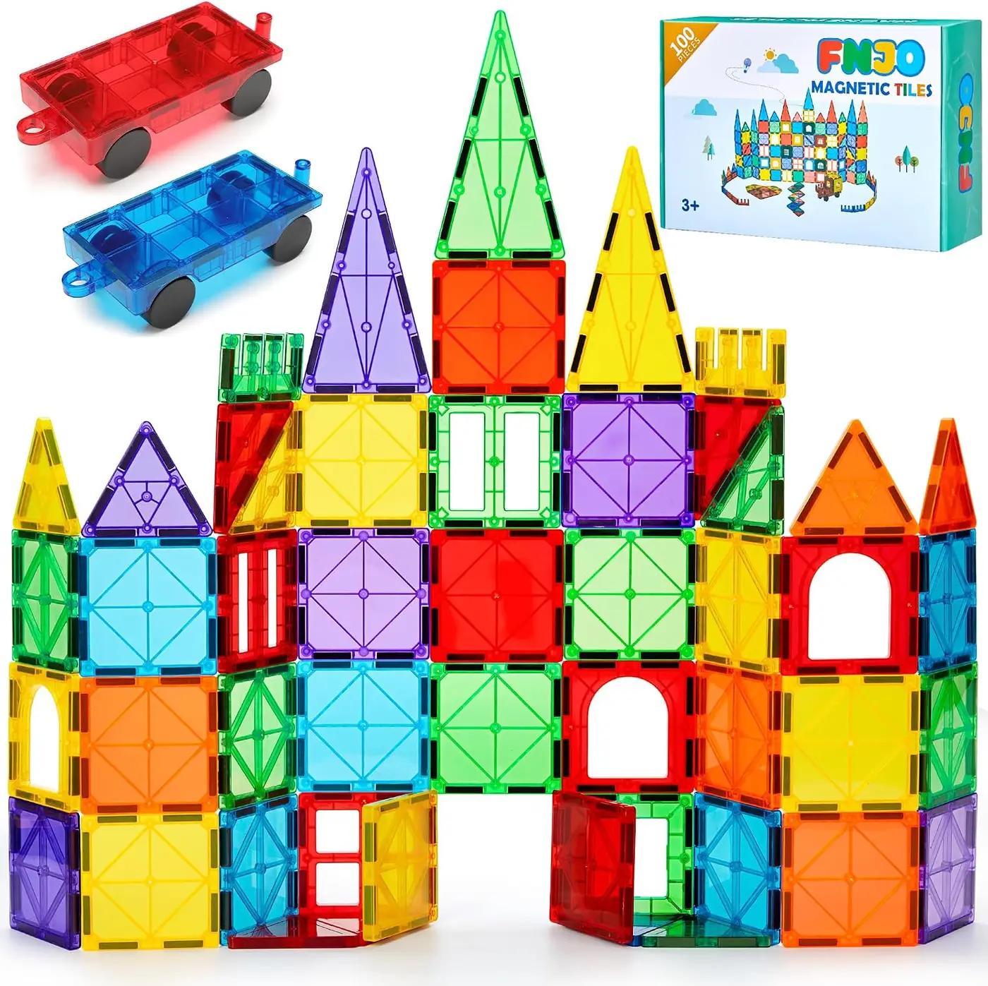 FNJO Magnetic Tiles, 100PCS Building Blocks, STEM Magnets Building Toy Set, Preschool Kindergarten Construction Stacking Toy, School Teacher Supplies, Classroom Must Haves Global Recycled Standard