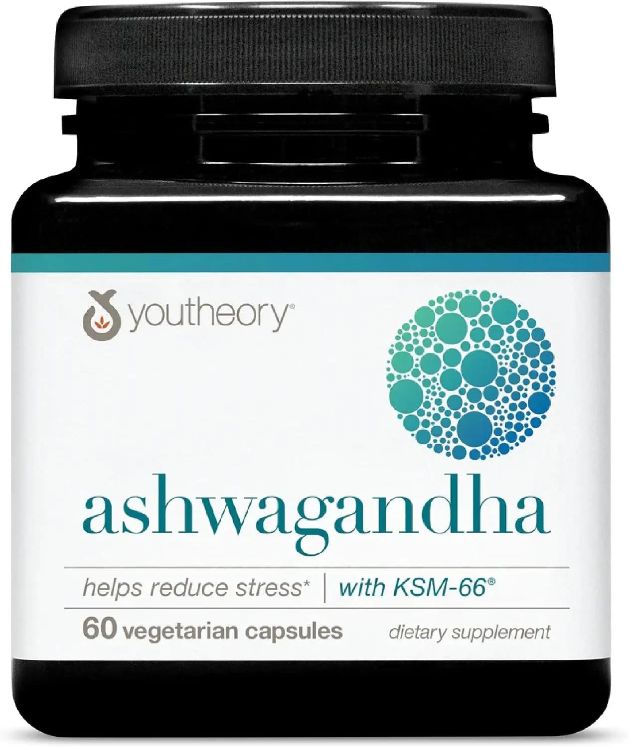 Youtheory Ashwagandha - with Organic KSM-66 Ashwagandha - Herbal Blend to Support Stress Relief &amp; Energy Levels* - Helps Support Mood* - 60 Vegetarian Capsules (30-Day Supply)
