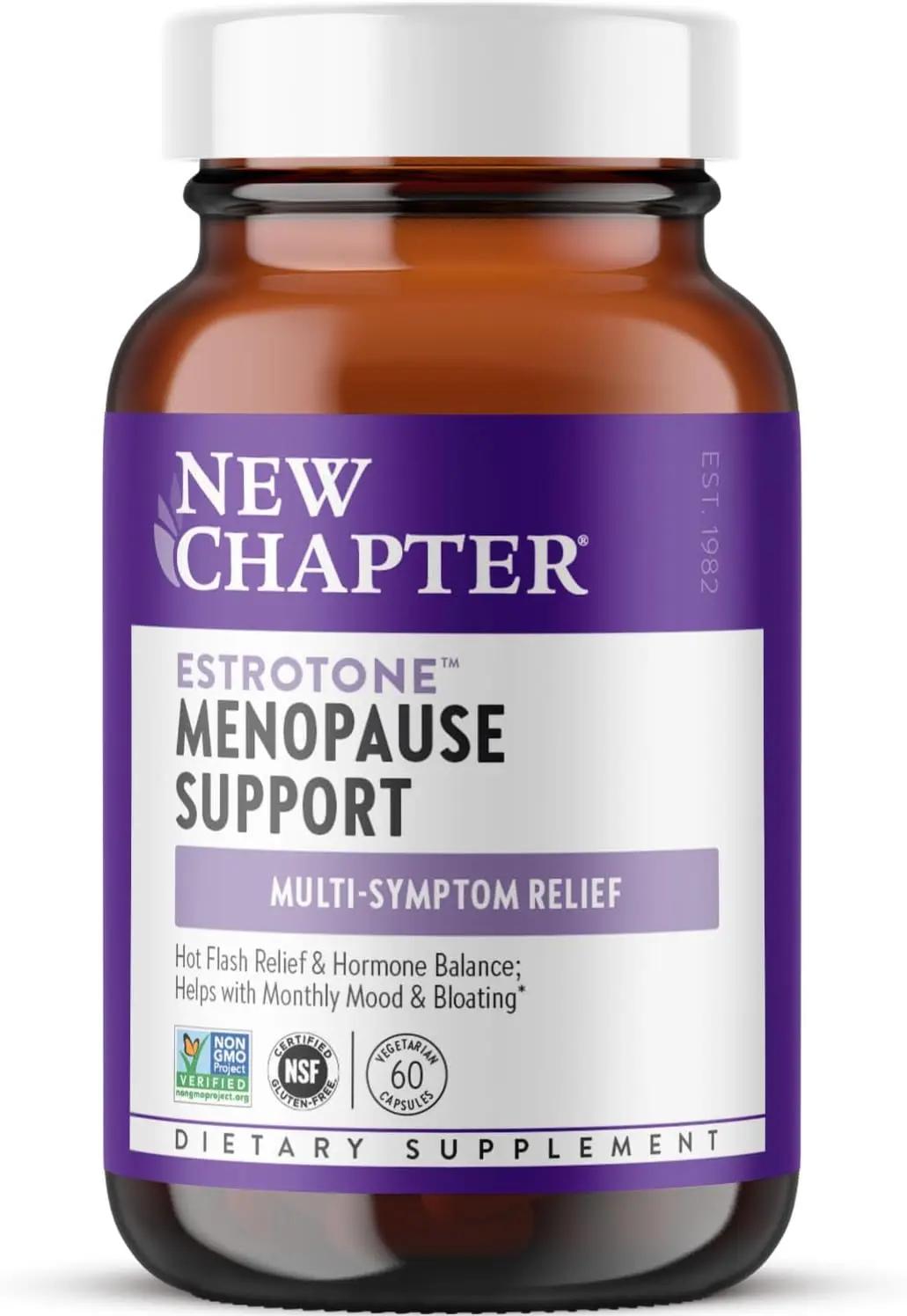 New Chapter Menopause Supplement - Estrotone Herbal Hormone Balance for Women in Perimenopause, with Black Cohosh for Hot Flash Relief &amp; to Reduce Night Sweats + Vitex, No Added Hormones - 60 ct ClimeCo Certified