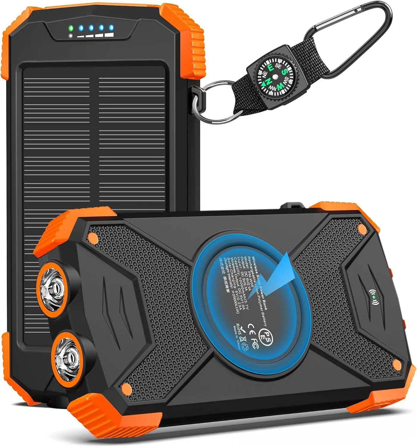 BLAVOR Solar Power Bank 10,000mAh, Portable Wireless Charger, 20W Fast Charging External Battery Pack with USB C for Cell Phones, Solar Panel Charging with Dual Flashlight for Camping Global Recycled Standard