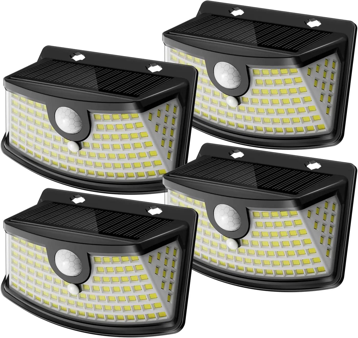 Aootek New Solar Motion Sensor Lights 120 LEDs with Lights Reflector,270° Wide Angle, IP65 Waterproof, Step Lights for Front Door, Yard, Garage, Deck (Black, Daylight White, 4-Pack) Global Recycled Standard