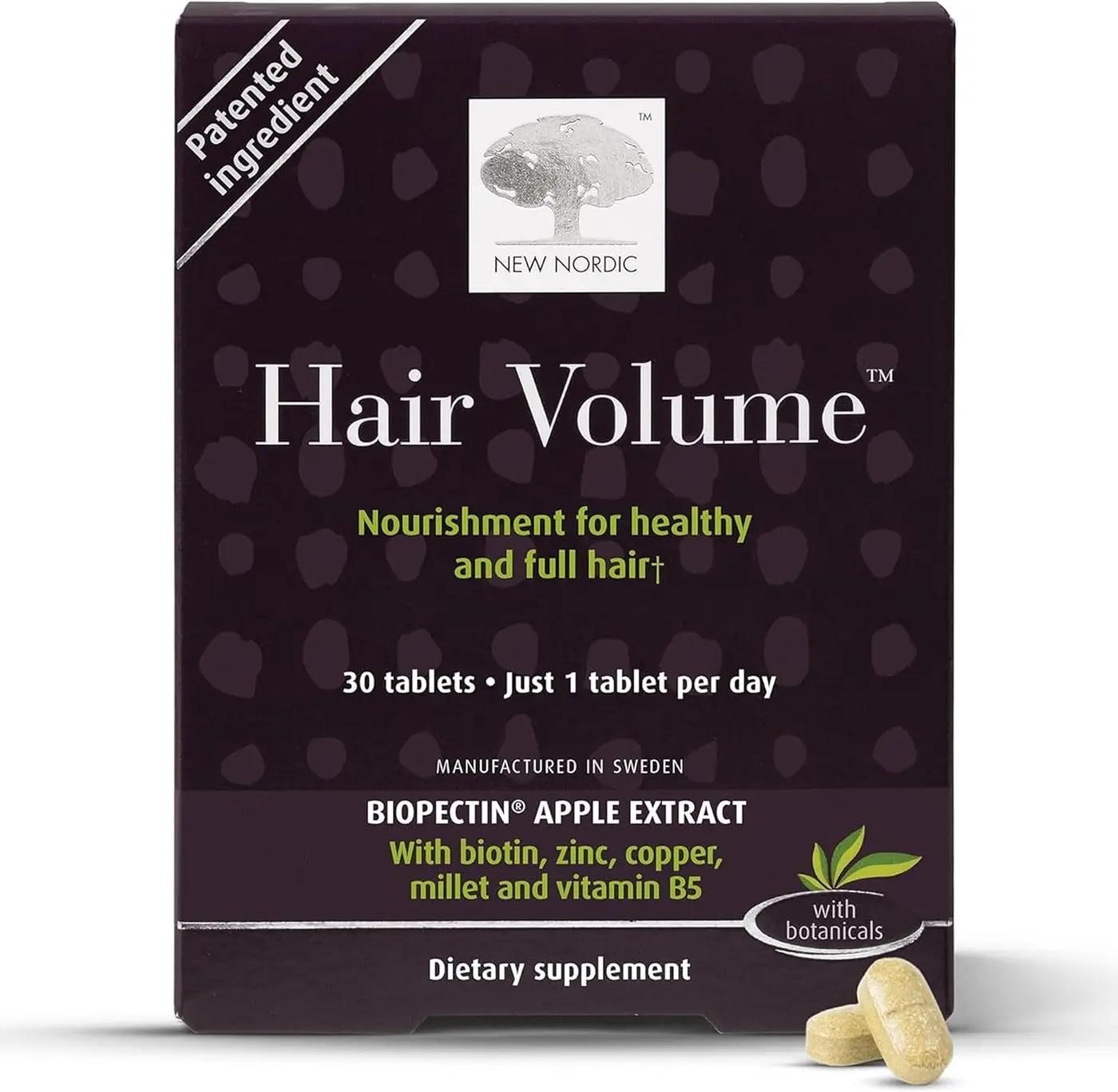 New Nordic Hair Volume Tablets, 3000 mcg Biotin &amp; Biopectin Apple Extract, Hair Vitamins to Support Natural Hair Growth, 30 Count (Pack of 1)