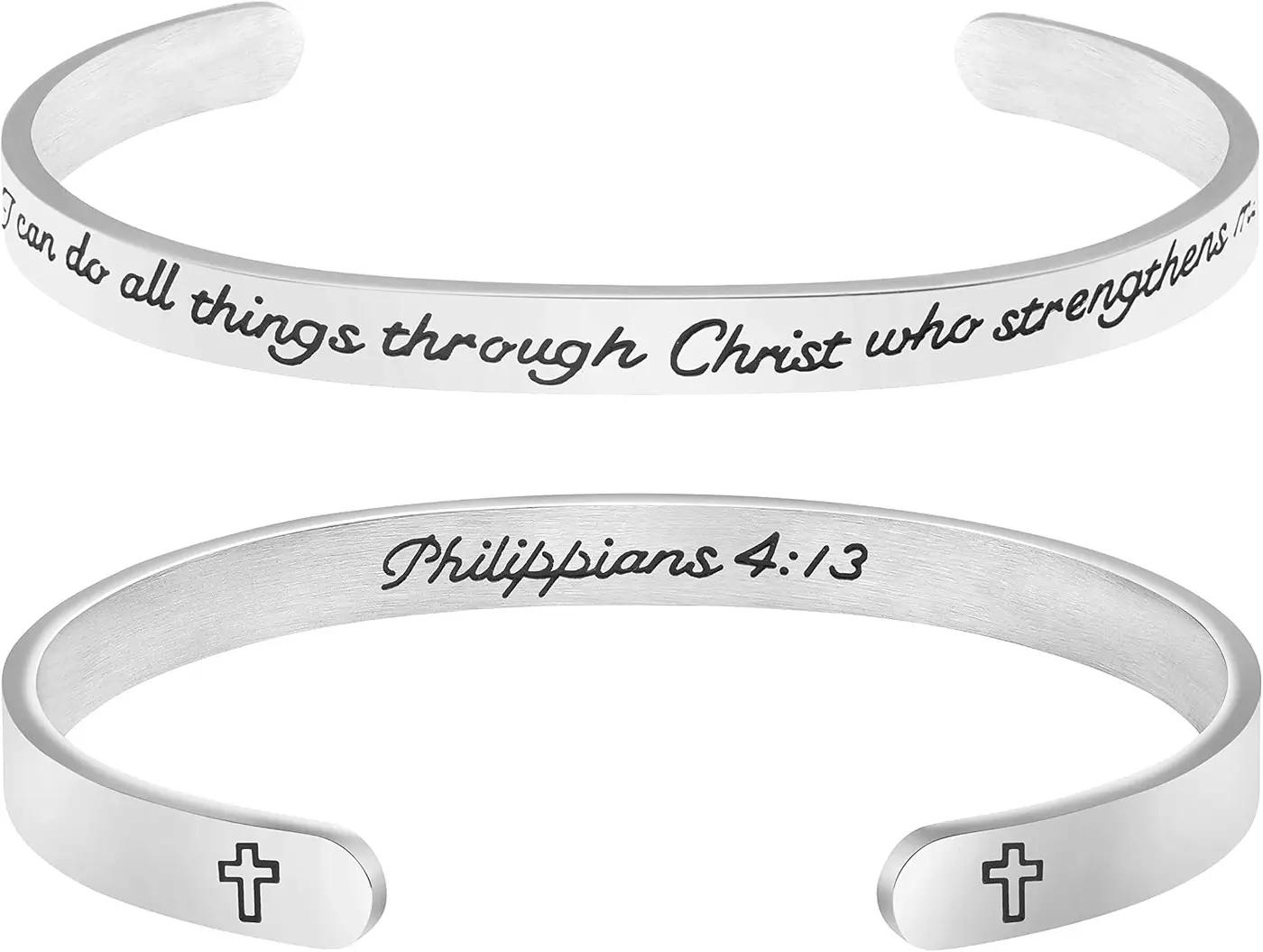 Memgift 𝐂𝐡𝐫𝐢𝐬𝐭𝐢𝐚𝐧 𝐁𝐫𝐚𝐜𝐞𝐥𝐞𝐭𝐬 for 𝐖𝐨𝐦𝐞𝐧 Inspirational Gifts Bible Verse Religious Faith Jewelry Cuff Bracelet Mothers Day Christmas Birthday Jewelry for Her Mother Daughter