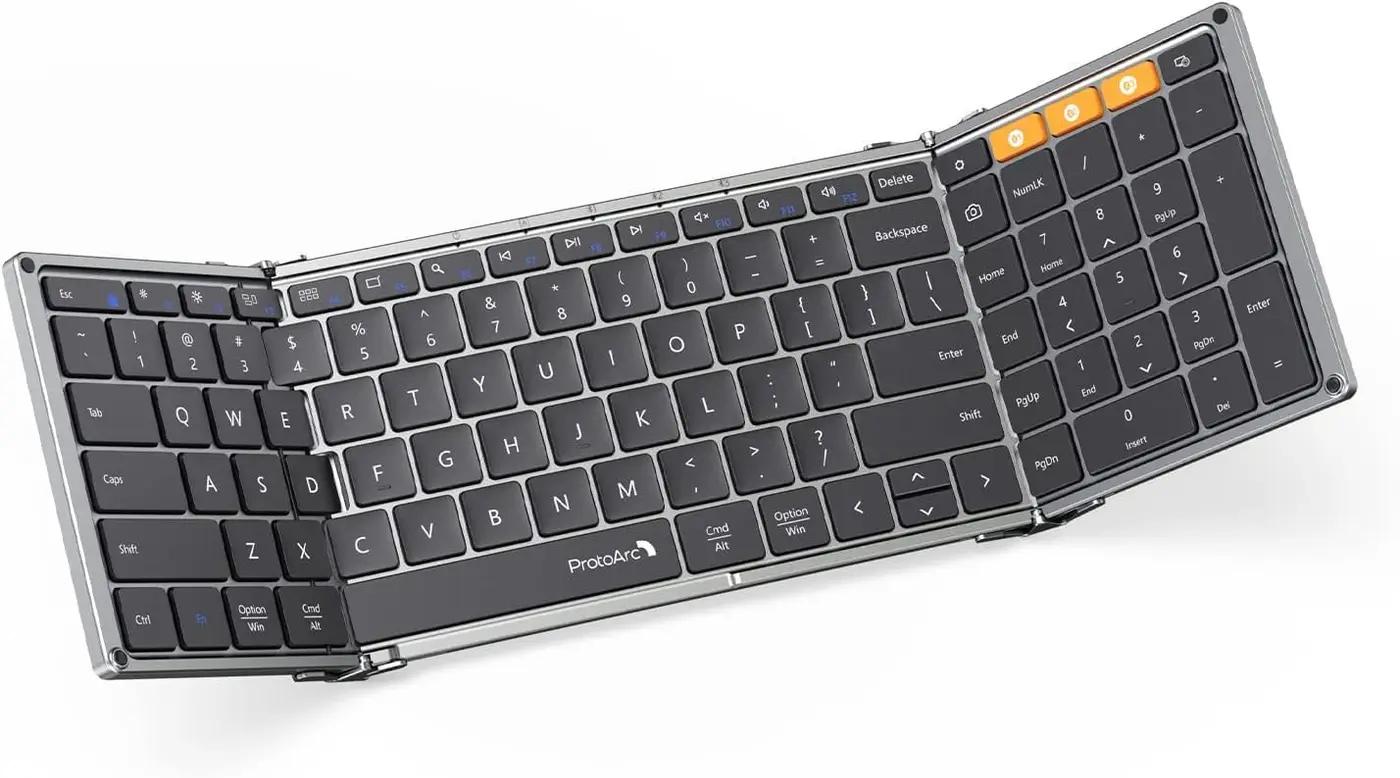 ProtoArc Foldable Bluetooth Keyboard, XK01 Folding Wireless Portable Keyboard with Numeric Keypad, Full-Size Travel Keyboards for iPad Tablet Smartphone Laptop PC Windows iOS Android, Space Gray ClimatePartner certified