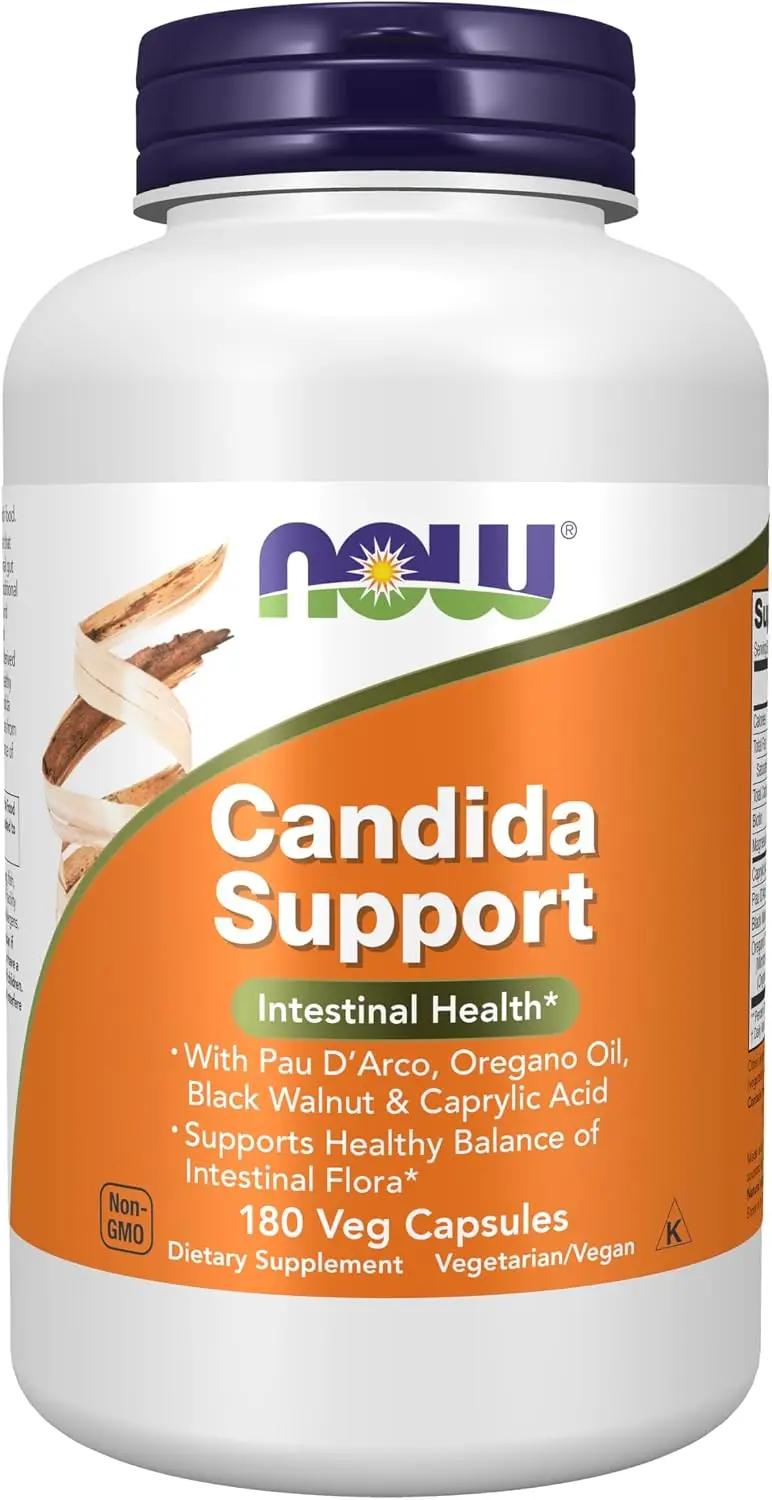 NOW Foods Supplements, Candida Support with Pau D'Arco, Oregano Oil, Black Walnut &amp; Caprylic Acid, 180 Veg Capsules