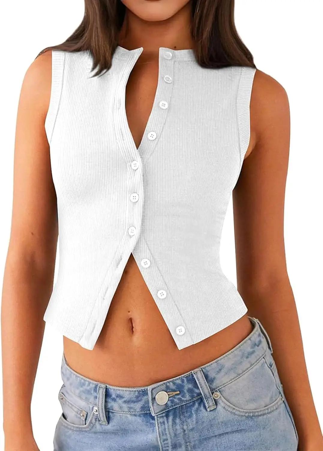 Matunana Womens Going Out Tops Summer Spring Ribbed Tank Sexy Crop Cute Y2K Button Down T Shirts Fashion Clothes 2026
