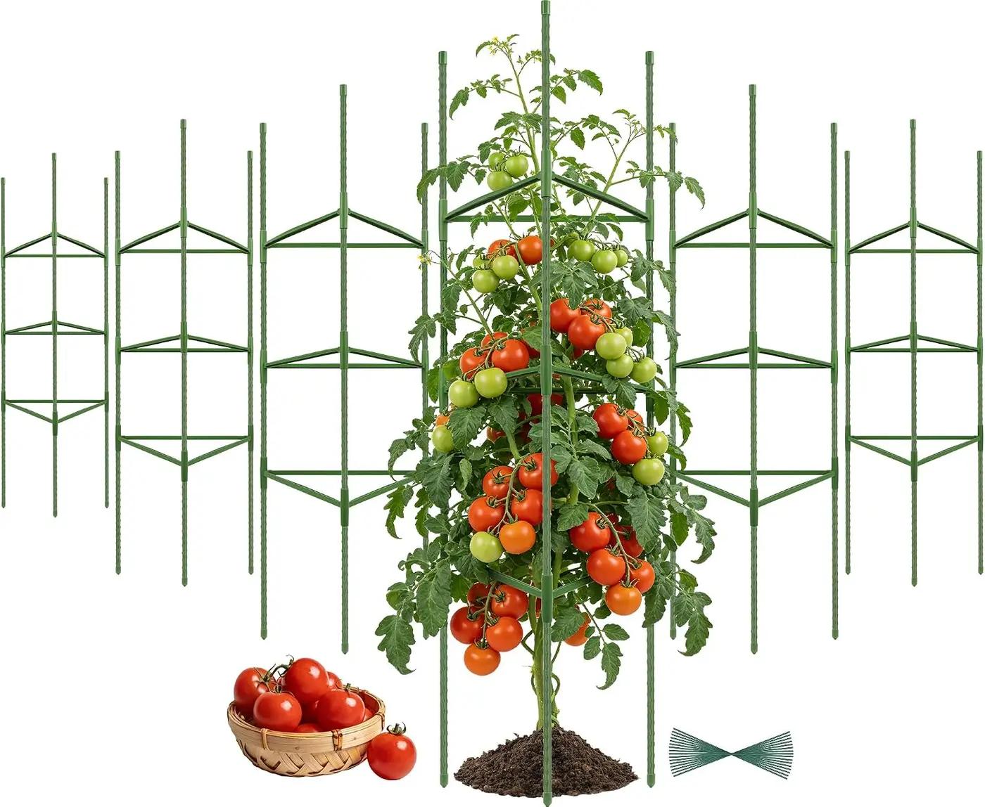 6 Pack Tomato Cage for Garden Plant Supports, Up to 53 Inch Tomato Trellis for Potted Plants, Heavy-Duty Garden Plant Stakes for Climbing Vegetables Plants Cucumber Peony Flowers, Green