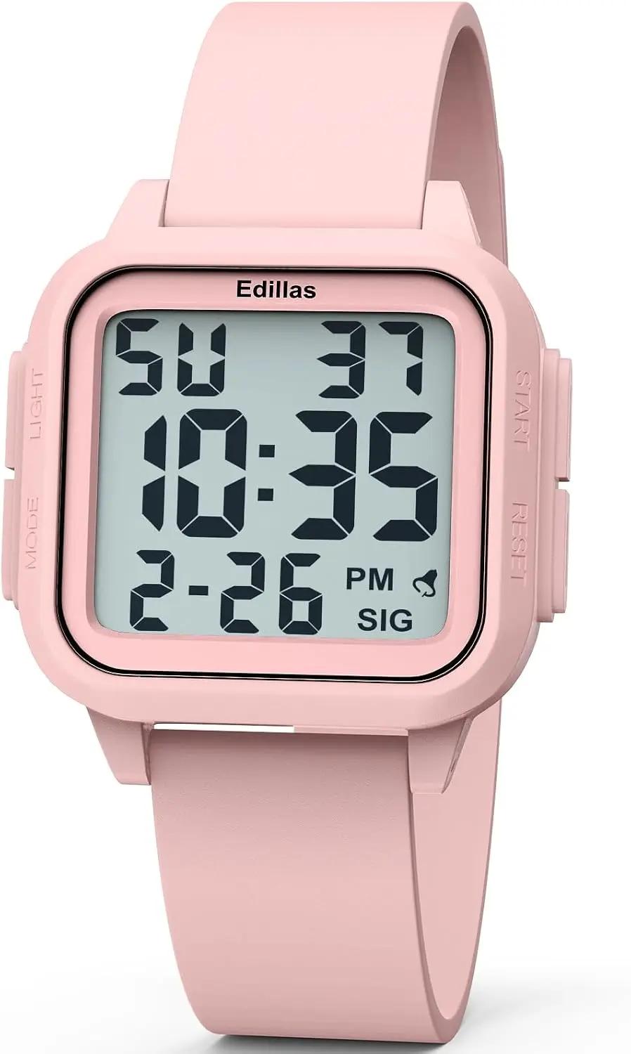 Edillas Square Sport Watch Digital for Women's Men's (Big Numbers Large Face 5ATM Waterproof Alarm Stopwatch Date Week Military Back Light) Watch for Teenagers