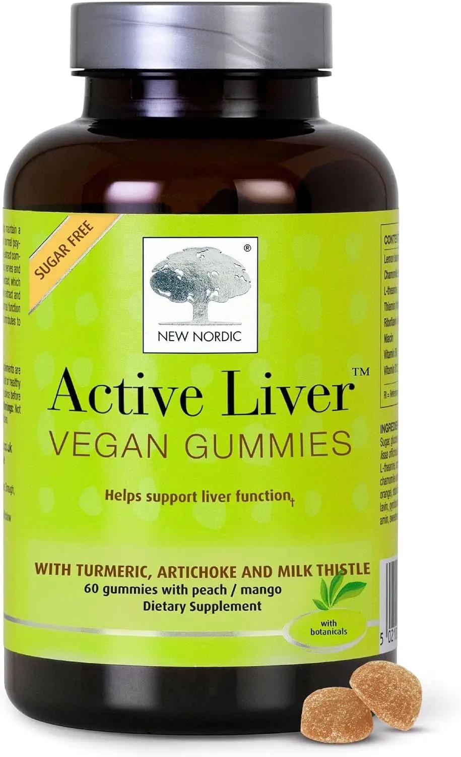 NEW NORDIC Active Liver Gummies, Milk Thistle, Artichoke &amp; Turmeric Supplement, Natural Peach Mango Flavor, Sugar Free &amp; Vegan, 60 Count (Pack of 1)