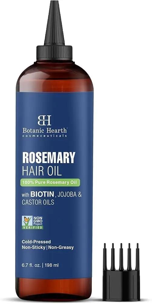 Botanic Hearth Hair Oil for Hair Growth | Rosemary Oil for Hair Growth with Biotin, Castor &amp; Jojoba | Hair Relaxers &amp; Dry Scalp Treatment | Color Safe | All Hair Types | 6.7 Fl Oz