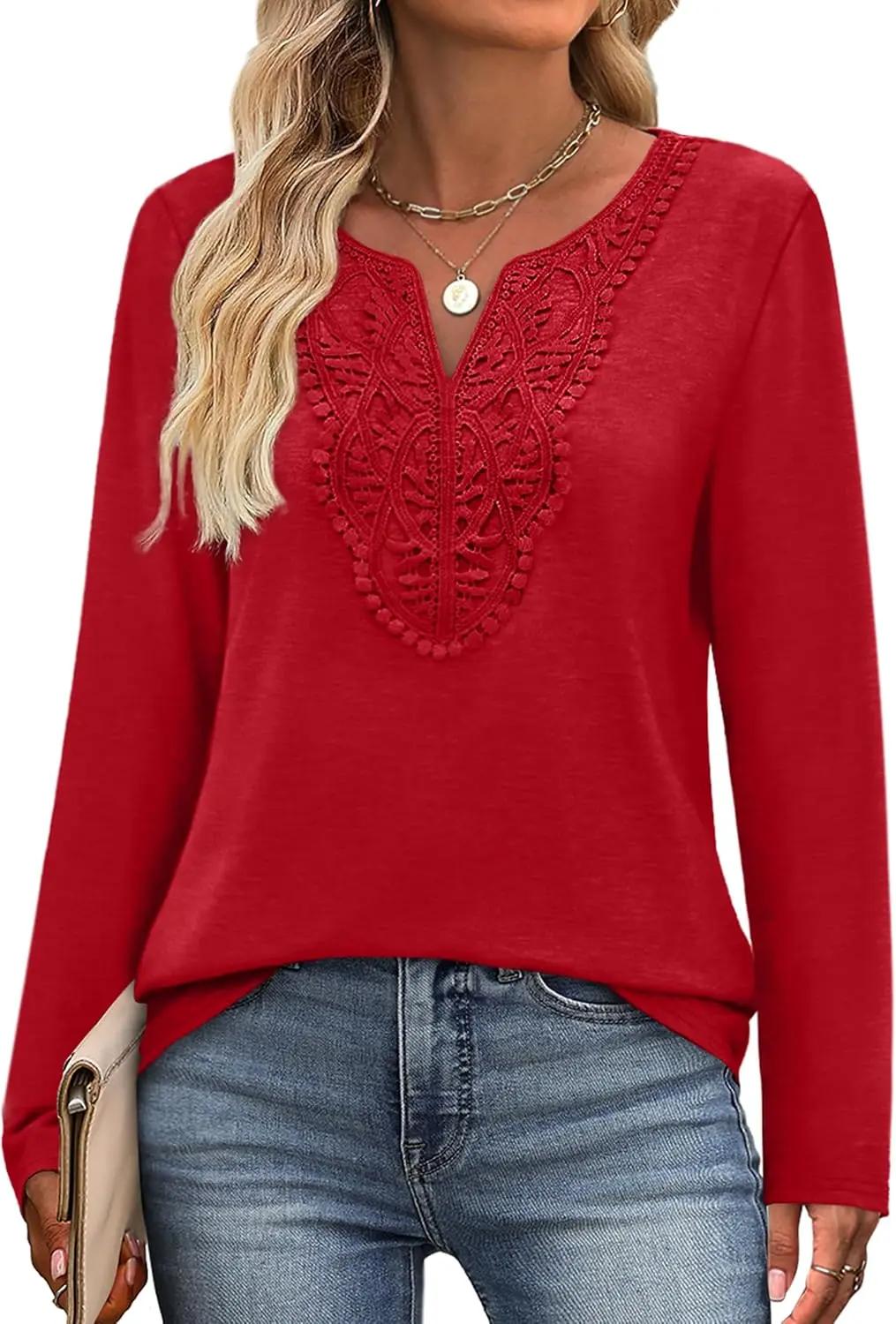 XIEERDUO Boho Tops for Women Blouses Dressy Casual V Neck Long Sleeve Shirts Fall Outfits Trendy Vacation Clothes OEKO-TEX STANDARD 100