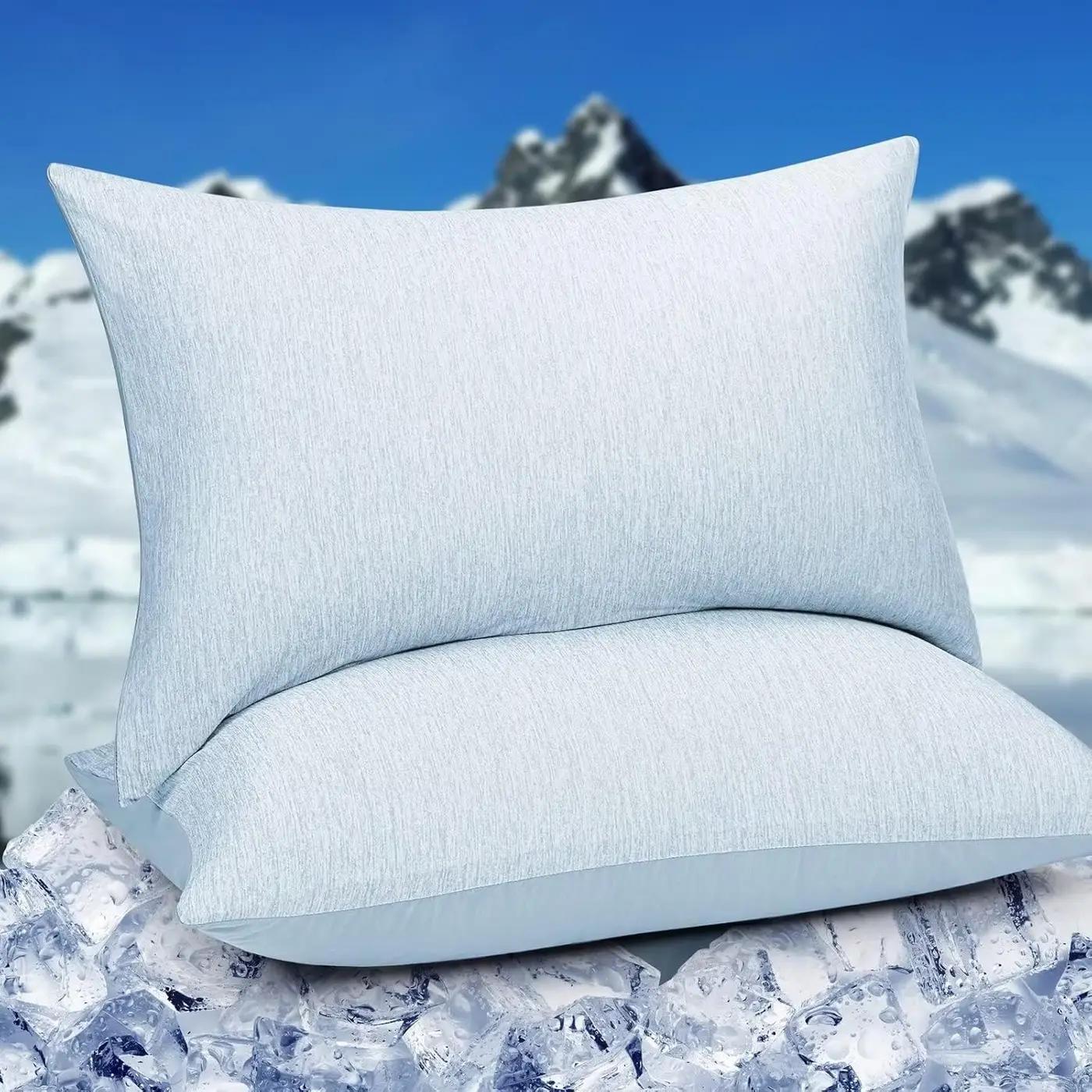 HOMFINE Cooling Pillowcases King Size - Double Side Q-Max 0.439 Cooling Fiber for Pillow Protector, Breathable Cold Pillow Cover for Hot Sleeper Night Sweat, Zipper, 2 Pack (20"x36", Light Blue) OEKO-TEX STANDARD 100