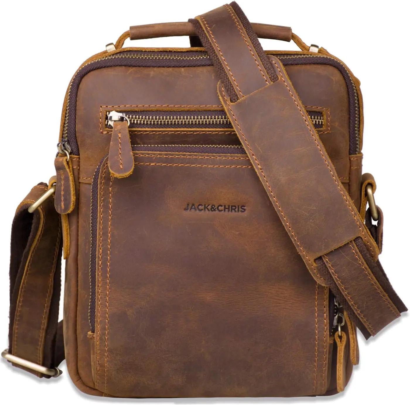 Jack&amp;Chris Leather Messenger Bag for Men, Man Purse Crossbody Bags for Work Business