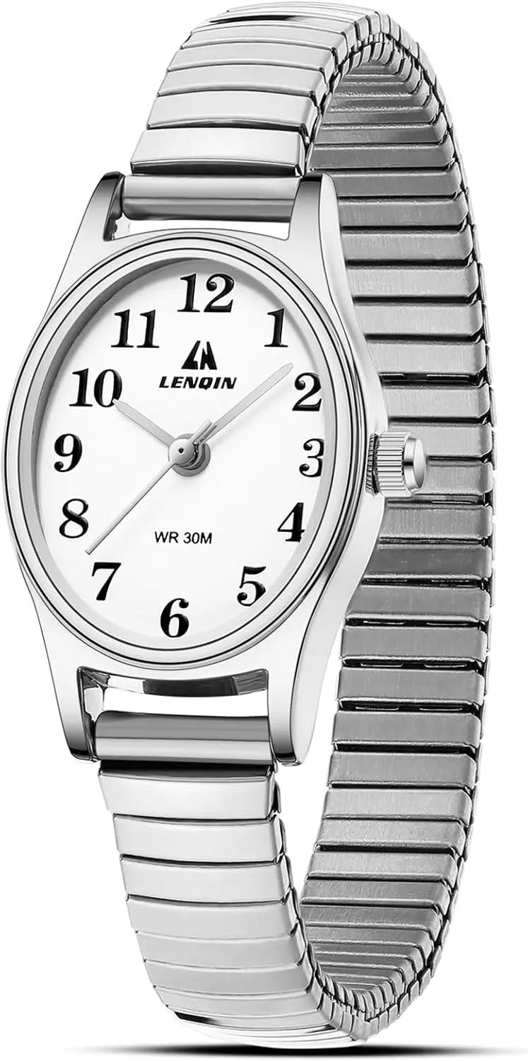 LN LENQIN Ladies Watches Womens Watch Stainless Steel Analog Quartz Watches for Women Waterproof Easy Reader Women's Wrist Watch with Date Expansion Band