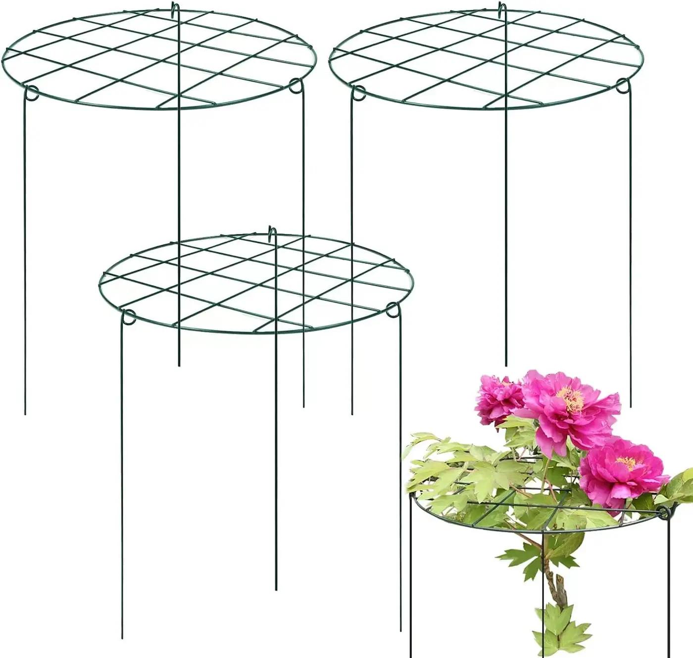 Sekcen 3 Pack 16 x 24 Inch Peony Support Cage Grow Through Plant Supports for Outdoor Plants Peony Ring Hoop Grow Through Grid Stakes