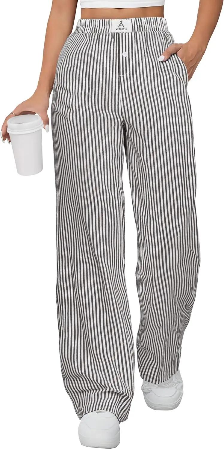 ANRABESS Women's Gingham Pants - Casual Lounge Pajama Bottoms for Home Sleep Resort Wear