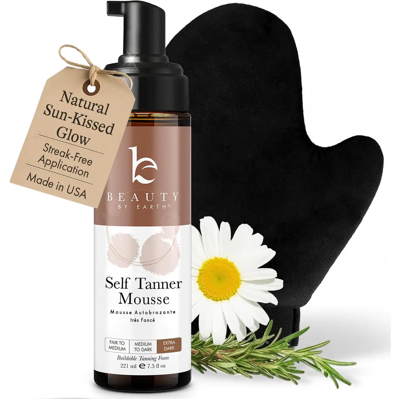 Ultra Dark Self Tanner Tanning Mousse Kit - USA Made with Natural &amp; Organic Ingredients, Self Tanner Mousse and Mitt, Fake Tan Tanning Foam, Sunless Tanners Best Sellers for Darkest Self Tan