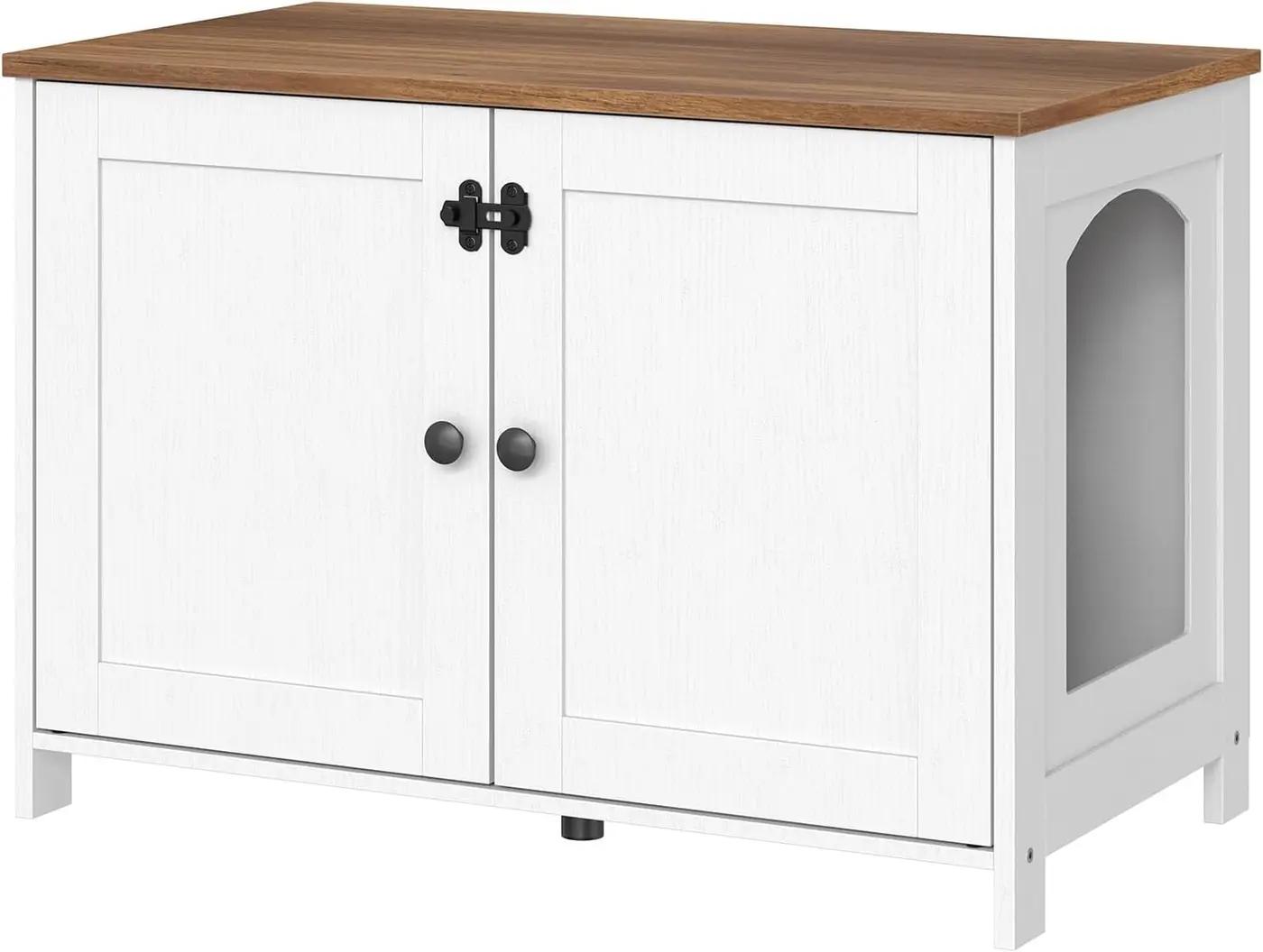 HOOBRO Litter Box Enclosure, Cat Litter Box Furniture with Removable Divider, Hidden Litter Box Furniture, Wooden Cat House, End Side Table, 31" L x 17.5" W x 19.7" H, White and Walnut WH03MW01G2