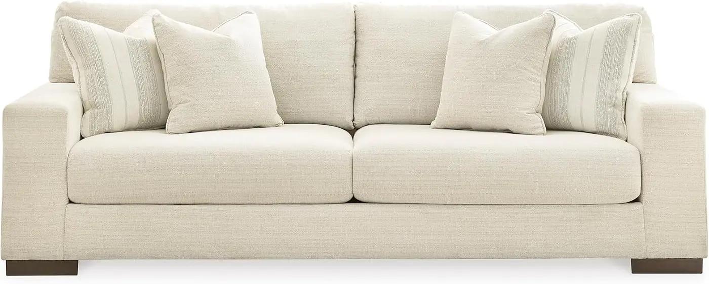 Signature Design by Ashley Maggie Contemporary Upholstered Sofa with Accent Pillows, Off-White