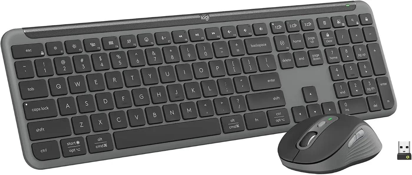 Logitech MK955 Signature Slim Wireless Keyboard and Mouse Combo, for Larger Hands, Quiet Typing and Clicking, Switch Across Three Devices, Bluetooth, Multi-OS, for Windows and Mac ECOLOGO