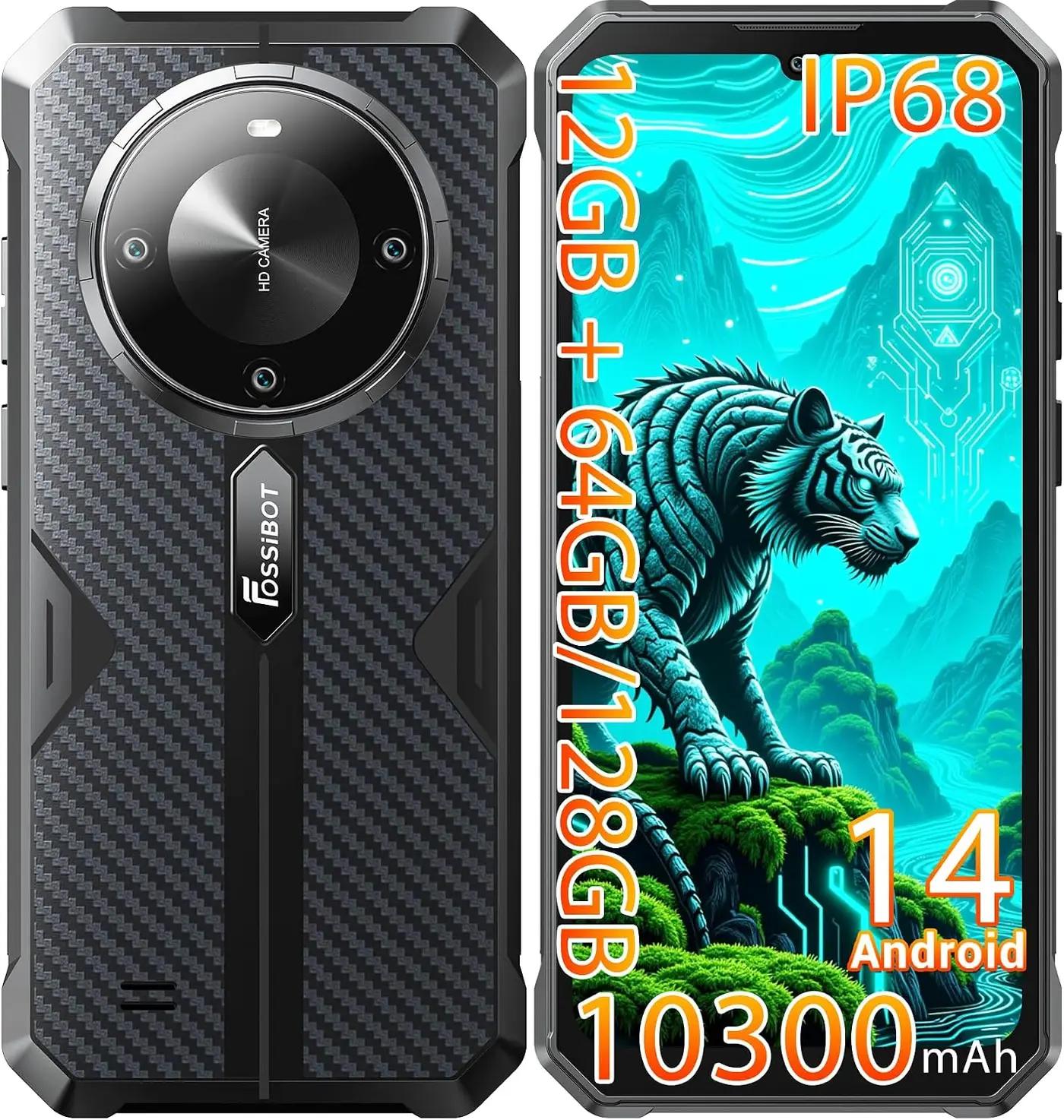FOSSIBOT F119-114 Rugged Smartphone Unlocked,12+64GB/128GB Cellphone,10000+mAh Battery,20MP+8MP Waterproof Phones, 6.745” HD Display Display,IP68/IP69K/Dual Sim/2026 Black