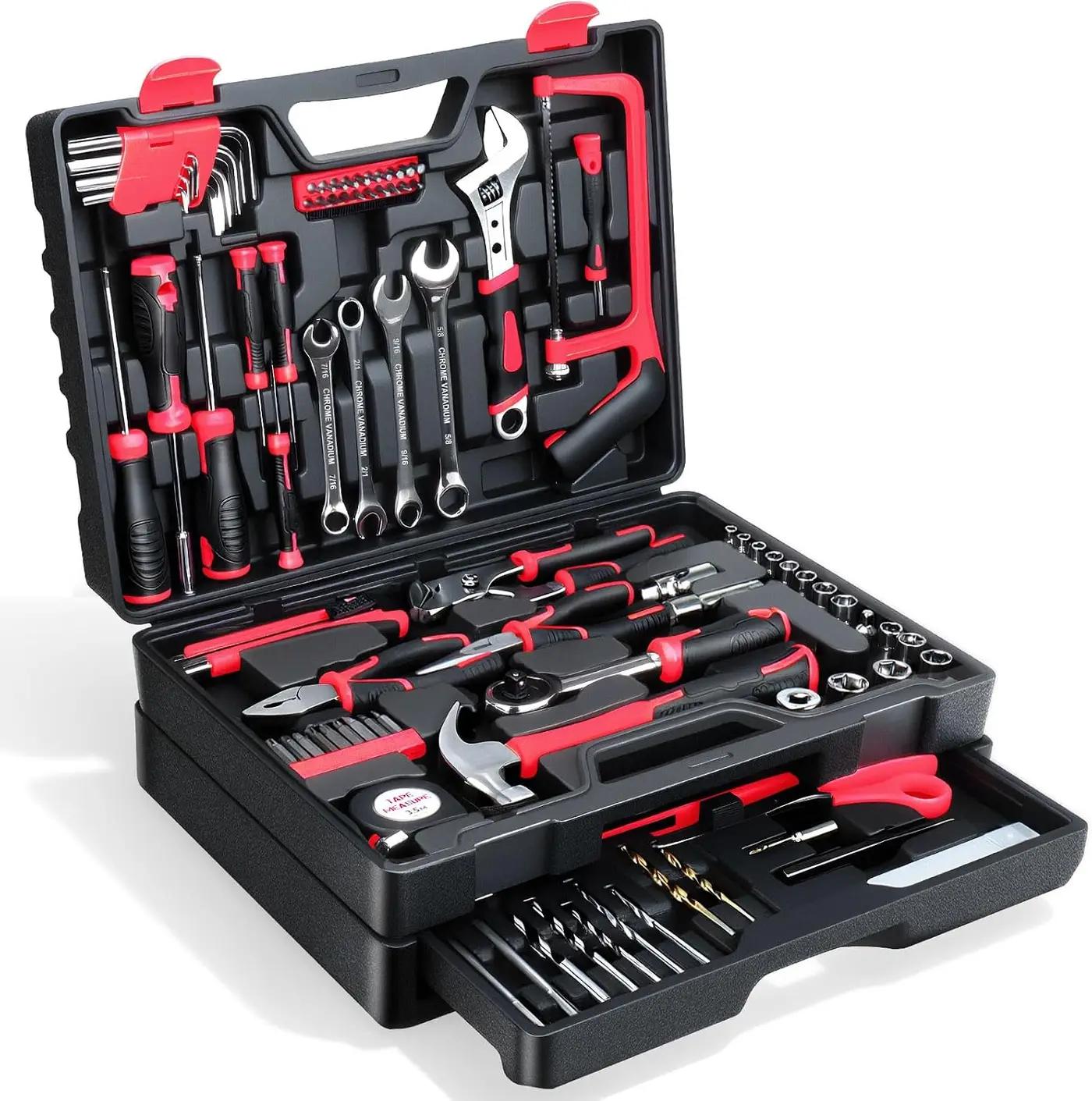 Tool Set- 412 Piece Home Repair/Auto Tool Kit, Storage Organizer with Drawers, Toolbox Storage Case for Women &amp; Men, Perfect for Homeowner, Diyer, Handyman, DIY- Red