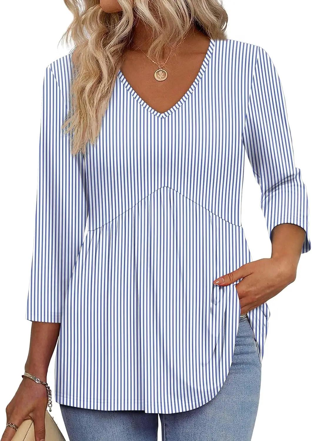 OFEEFAN 3/4 Length Sleeve Womens Tops 2025 Blouses for Women Dressy Casual Fashion Clothing V Neck Babydoll Tops Fall Outfits OEKO-TEX STANDARD 100
