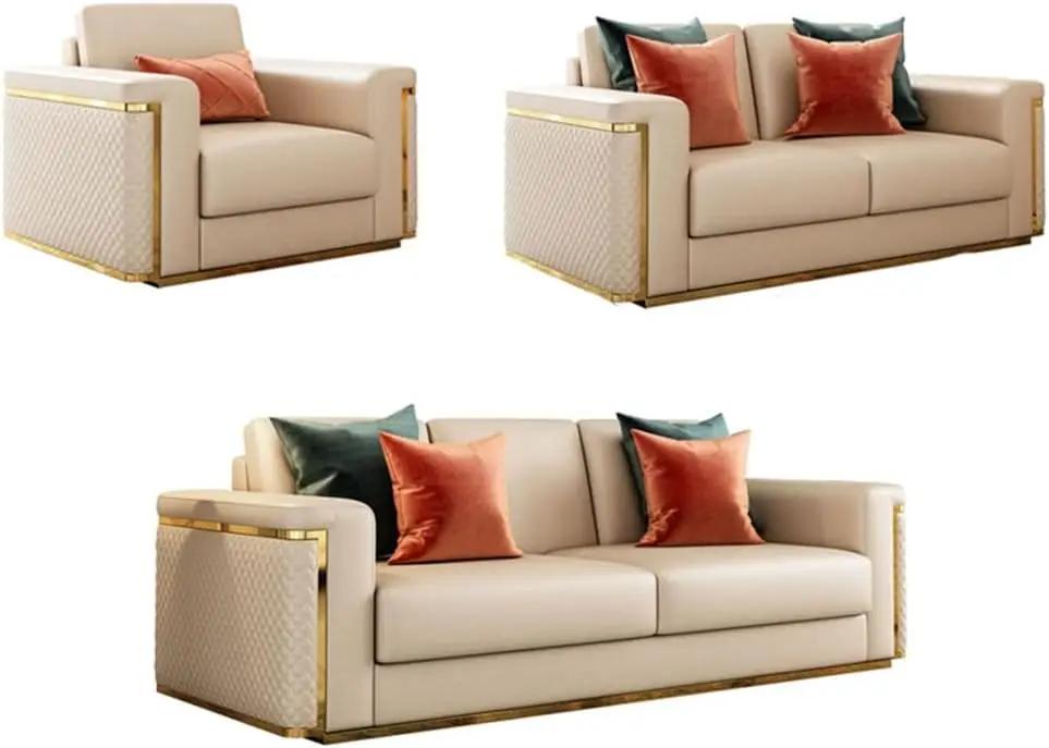 Living Room 3 Seat Lounge Sofa Mid-Century Modular Furniture First Floor Upholstered Leather