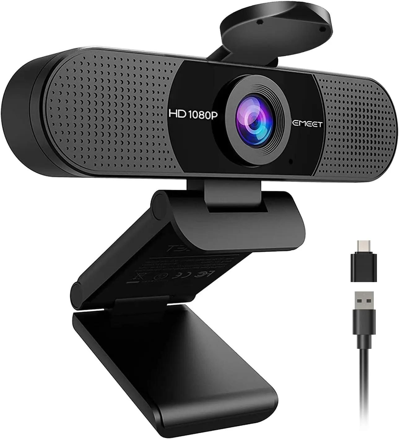 EMEET C960 1080P Webcam with Microphone, 2 Mics, 90° FOV, USB Type-A &amp; A-to-C Adapter, Fixed Focus, Plug&amp;Play Computer Camera for Zoom/Teams/Facetime/YouTube/Google Meet/Switch 2 Camera, 2025 Version ClimatePartner certified