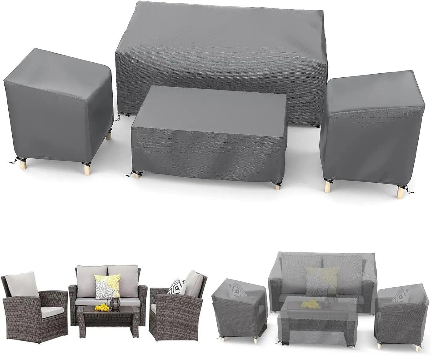 STARTWO Outdoor Waterproof Patio Furniture Covers 4-Piece Set for Chairs, Loveseat and Coffee Table, Heavy Duty 600D, Grey