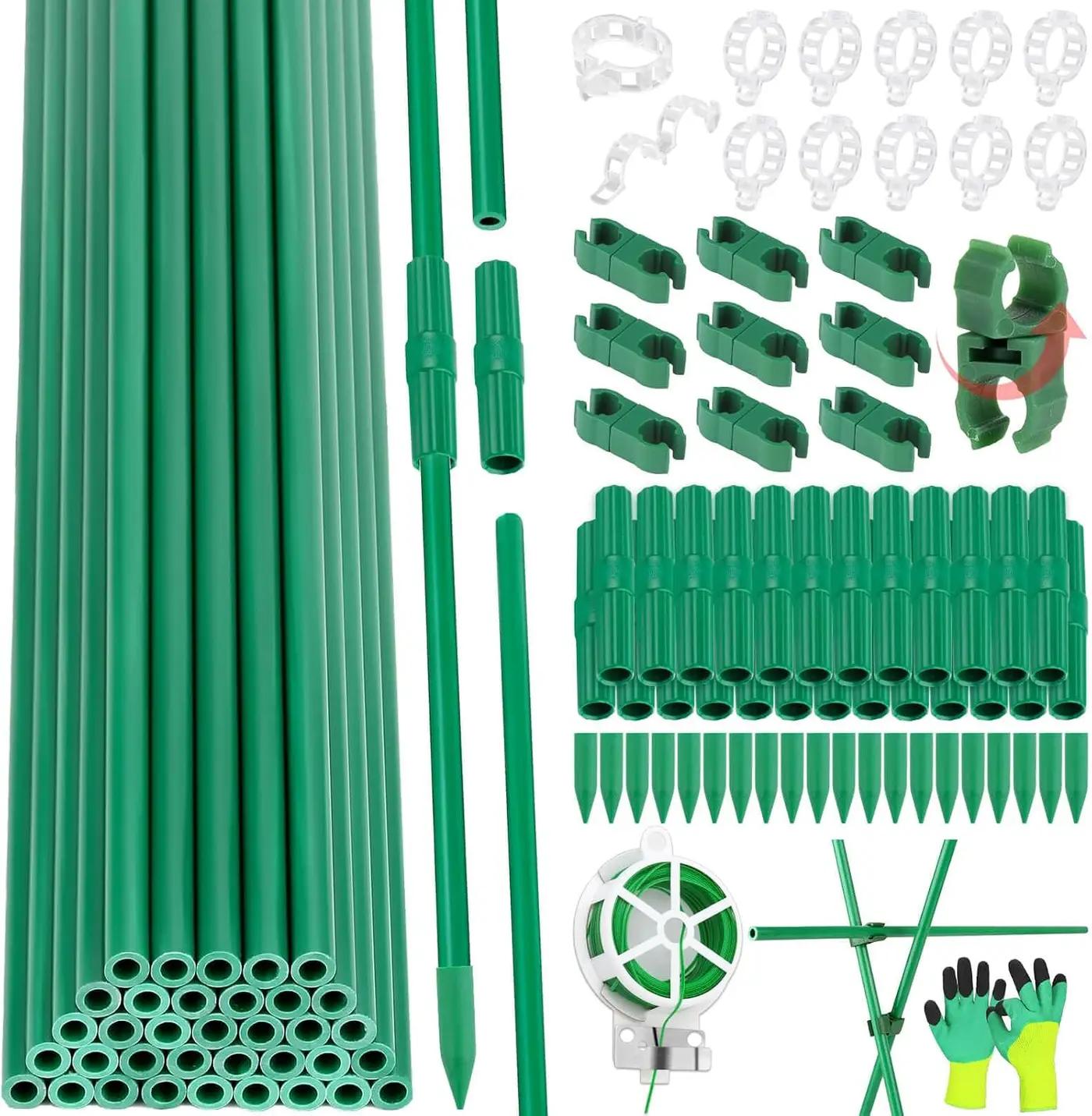 117 PCS Garden Stakes, Fiberglass Tomato Stakes, Garden Sticks with Accessories, 35 Sets DIY 4ft, 5ft, 6ft, 7ft Plant Stakes, Plant Sticks Supports for Indoor Outdoor Plants Tomato, Vegetables, Pepper