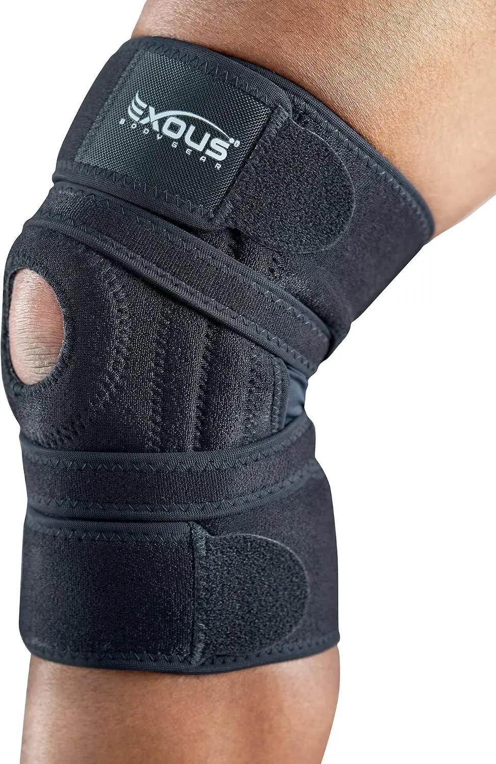 EXOUS BODYGEAR Knee Brace Meniscus Tear Support For Arthritis Acl, Mcl Pain Patented 4-way Adjustable Wraparound Strap Dual Side Stabilizer For Patella Stability Size [medium]
