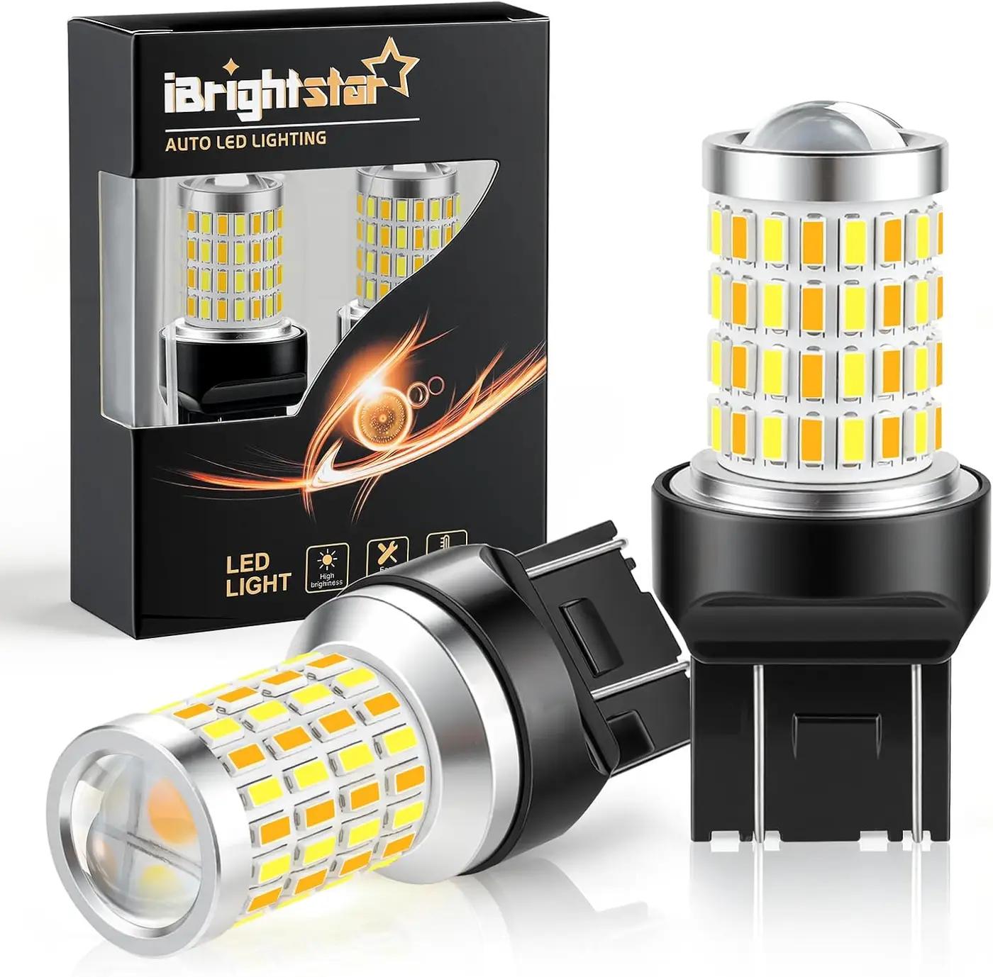 iBrightstar Super Bright 7443 7444NA Switchback LED Bulbs with Projector Replacement for Daytime Running Lights/DRL and Turn Signal Lights, White/Amber