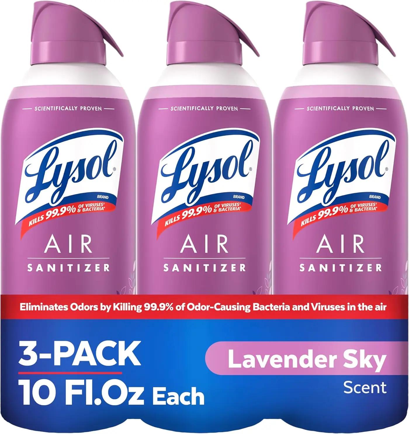 Lysol Air Sanitizer Spray with Bacterial Odor Eliminator for Home &amp; Office, Sanitizing Air Spray, Air Freshener Alternative,Lavender Sky Scent, 10 oz (Pack of 3)