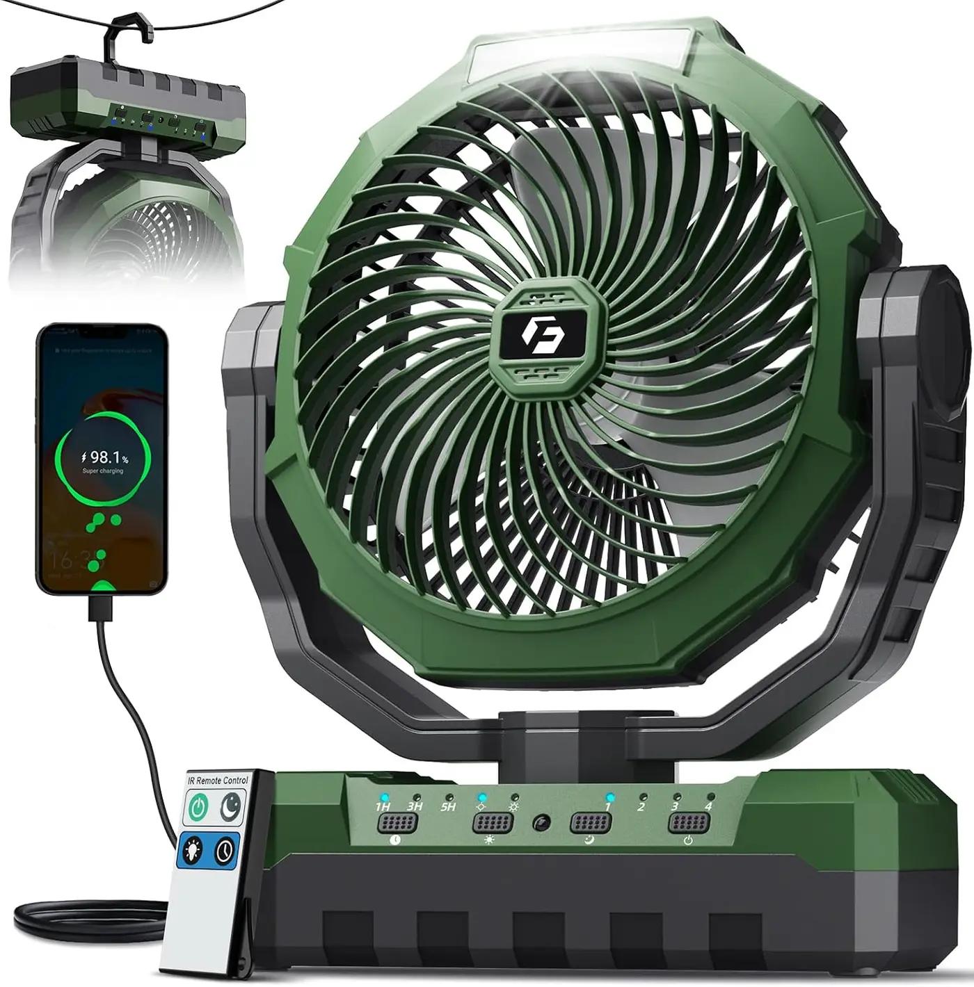 FRIZCOL 3-in-1 Camping Fan - Portable Fans Rechargeable - 24000mAh Battery Powered Fan with Light &amp; Remote for Indoor, Outdoor, Tent, Travel, Fishing, Jobsite, Gifts for Men Dad Him - Green