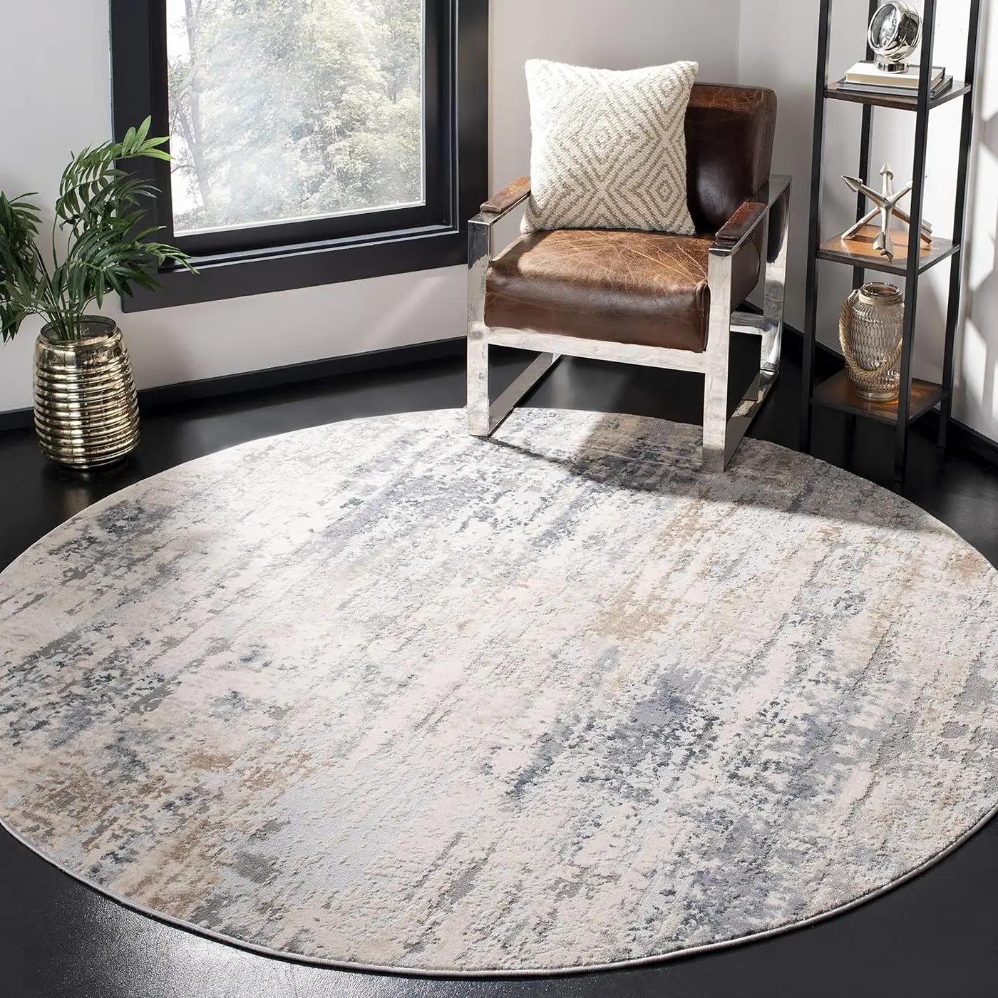 SAFAVIEH Invista Collection Area Rug - 6'7" Round, Cream &amp; Grey, Modern Abstract Design, Non-Shedding &amp; Easy Care, Ideal for High Traffic Areas in Living Room, Bedroom (INV432A) OEKO-TEX STANDARD 100