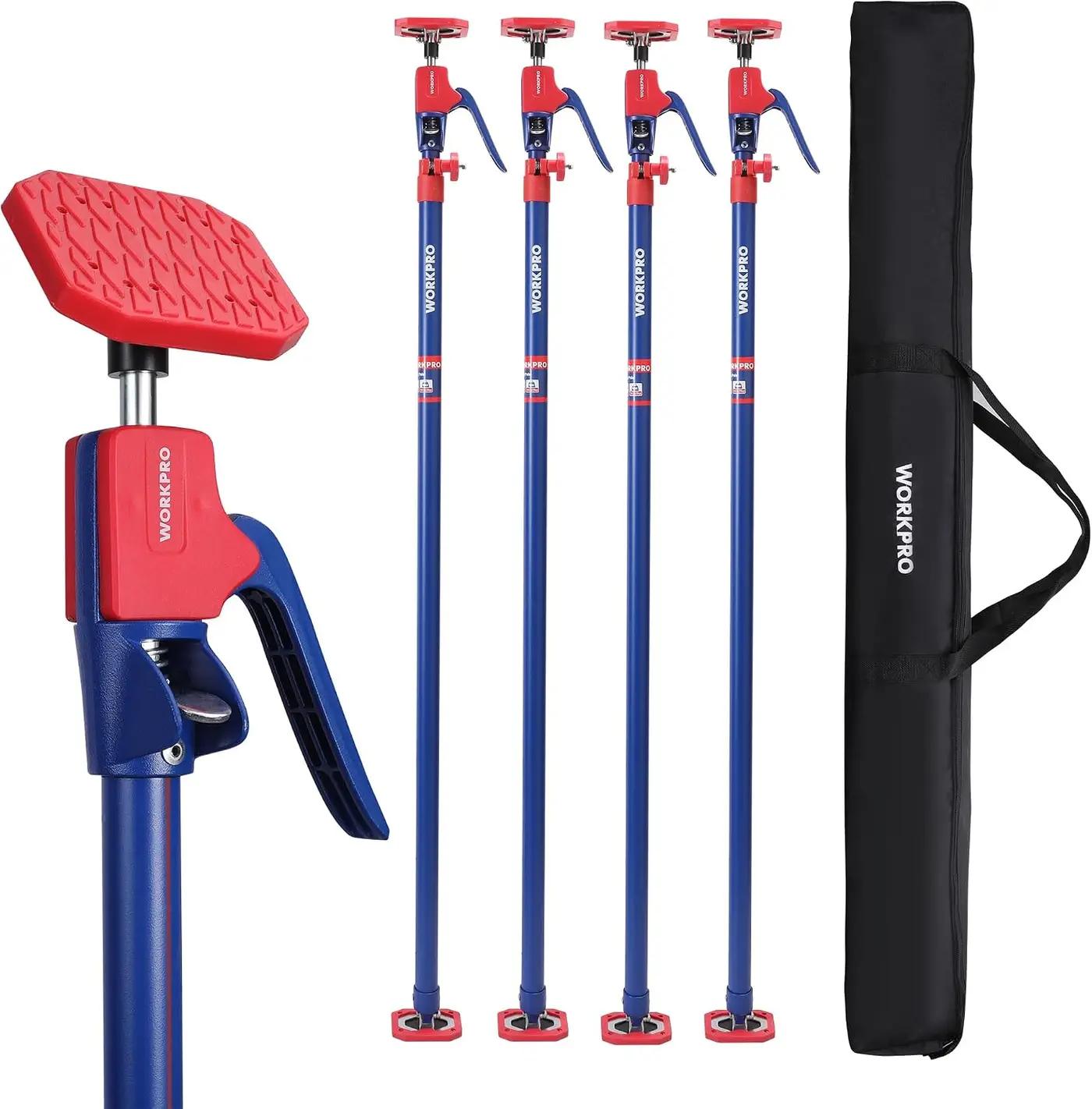 WORKPRO Cabinet Jack Support Pole, 54-114 Inches Steel Telescopic Quick Support Rod Adjustable 3rd Hand Support System with 154 lbs Capacity for Cabinet Jack, Drywall Jack&amp; Cargo Bars, 4-Pack