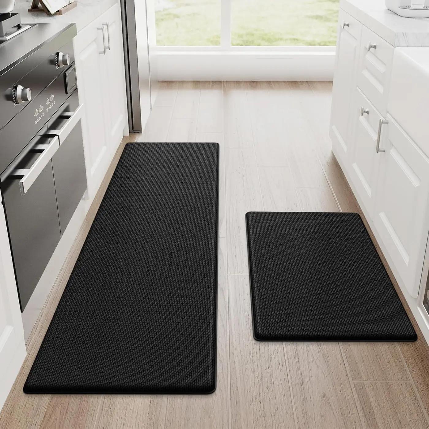StepRite Kitchen Mats, 2PCS Kitchen Rugs, Cushioned Anti Fatigue Kitchen Mats for Floor, Non-Slip Standing Desk Mat, Waterproof Kitchen Rug Set for Kitchen, Floor, Office, 17.3"x30"+17.3"x47", Black OEKO-TEX STANDARD 100