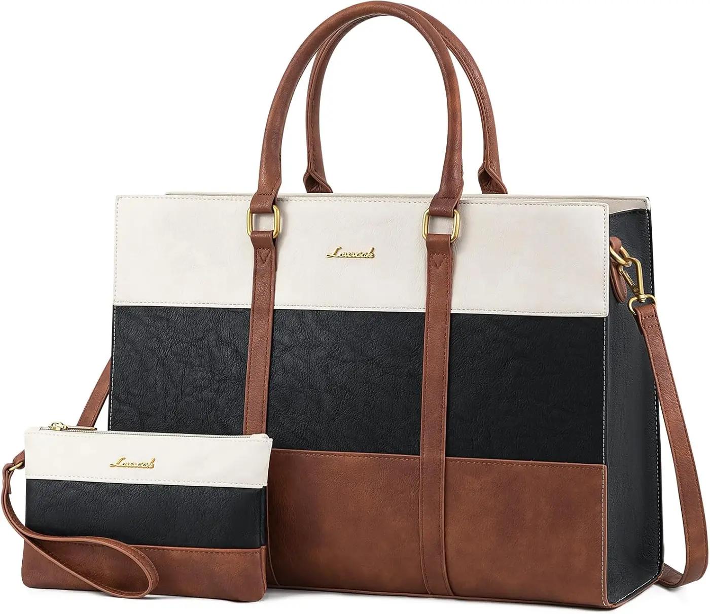 LOVEVOOK LOVEVOOK Laptop Bag for Women, 15.6 Inch Work Bags for Women, Vintage Leather Laptop Tote Bag, Waterproof Computer Bags with Clutch Purse, Large Capacity Briefcase, Business Office Handbag for Work | Two-piece set, Leather, 15.6'' 